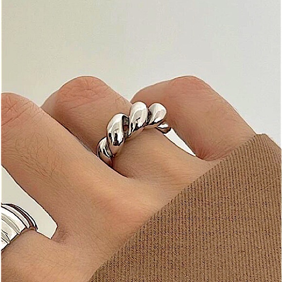 Sterling Silver Twisted Cuff Bangle Bracelet Ring Matching Set - Picture 4 of 8